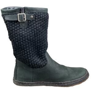 UGG Women's Lyza Green Leather Black Knit Winter Boot Size US 6.5